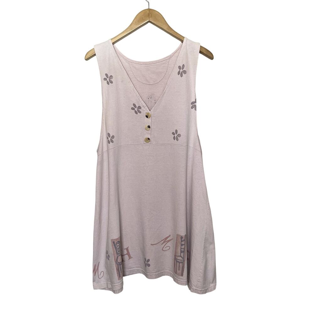 Vintage Blue Fish Cotton Tank Tunic Top Artsy Art To Wear Langenlook OSFM